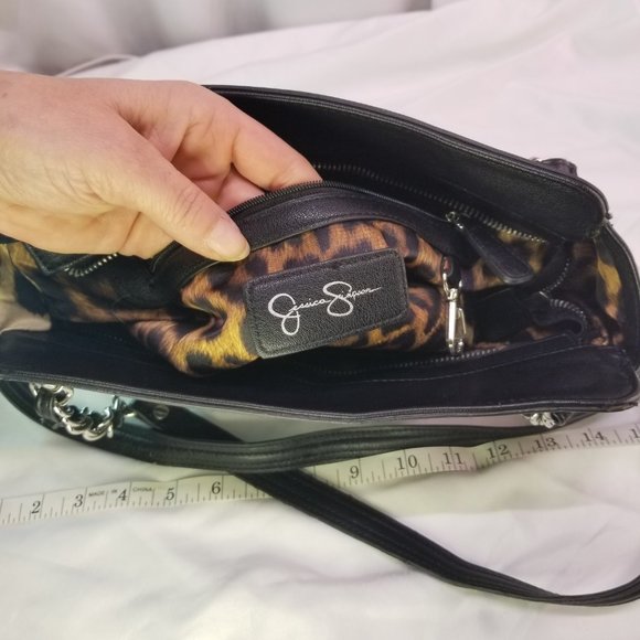 Jessica Simpson Double Strap Black& White Shoulder Bag Purse - Picture 6 of 10